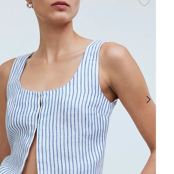NWT Madewell Size 8 Scoopneck Crop Tank Ivory Blue Stripe 100% Linen Vest Hook - Picture 3 of 10